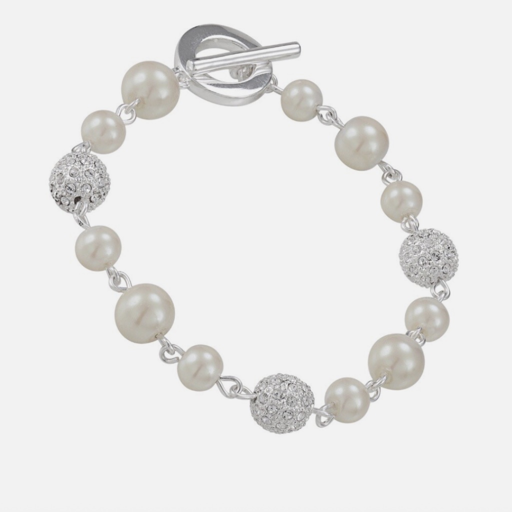 Carolee Silver Tone Faux Pearl Crystal Ball Bead 75 Bracelet 25$